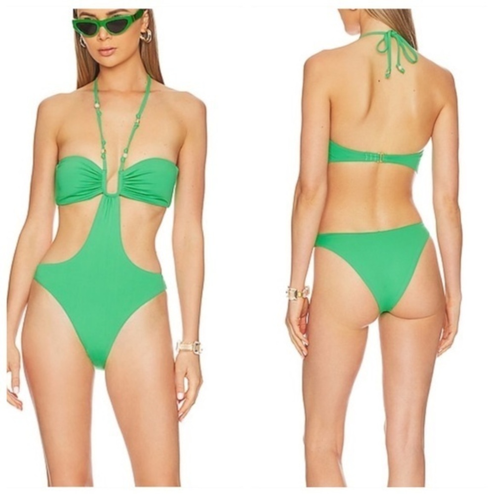 L*Space L Space Green Halter Cutout One-Piece Swimsuit